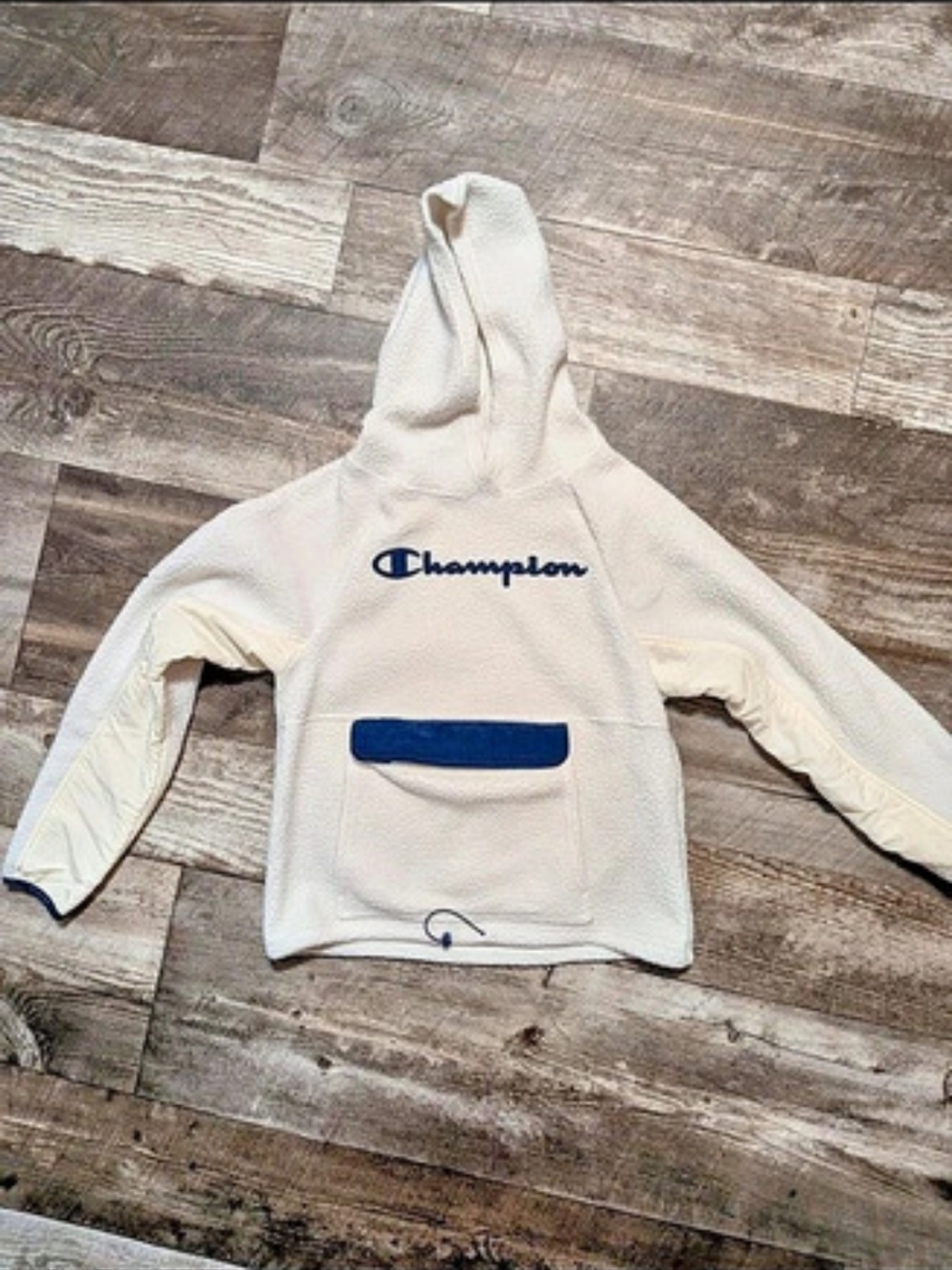 Champion Sherpa Fleece Pullover Hoodie Cream & Blue